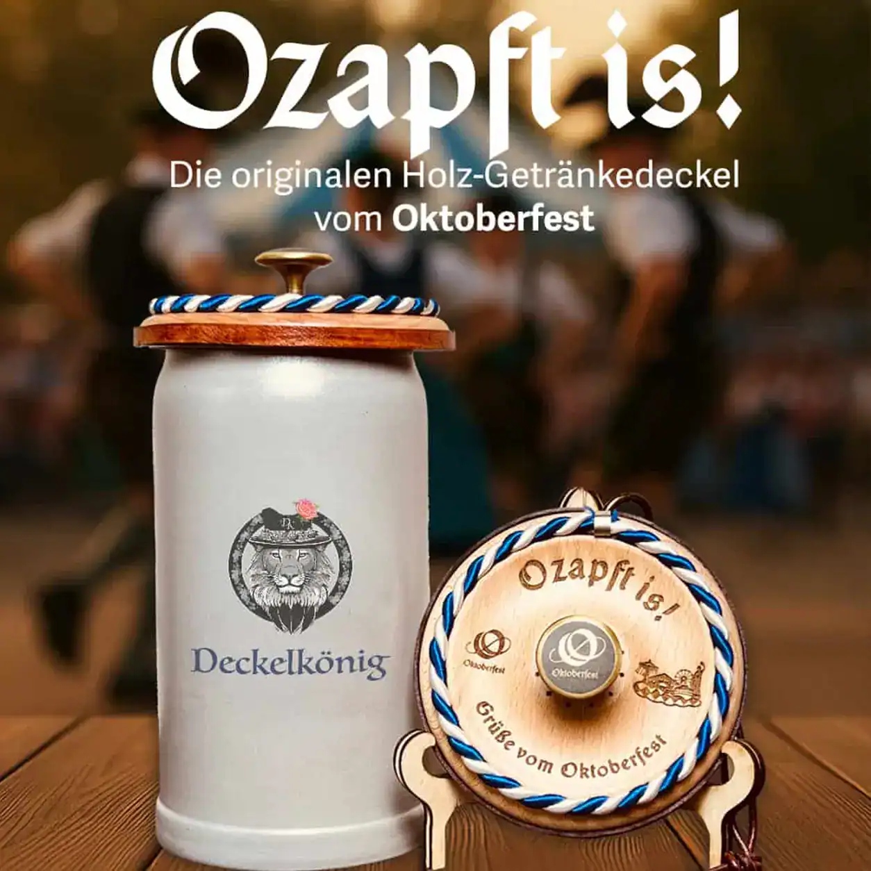 schöne Bierdeckel auf einem Biertisch mit bayrischem Rautenmuster