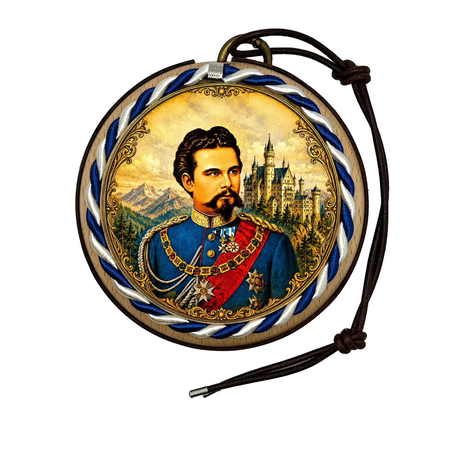 König Ludwig DEckel mit Kordel und Lederumrandung